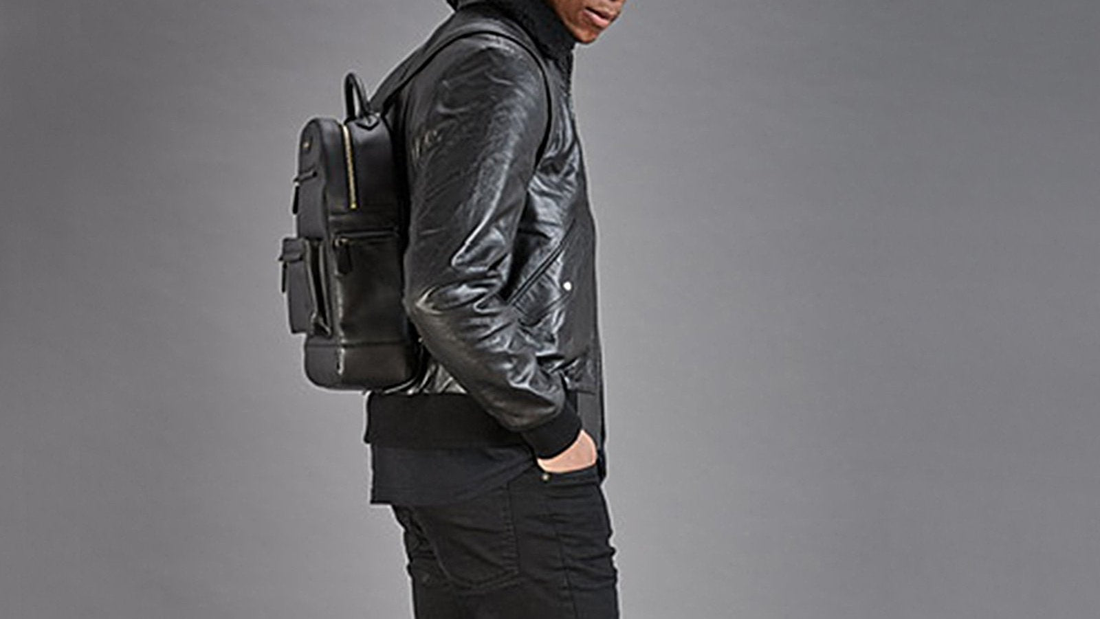 Black leather backpack image 2