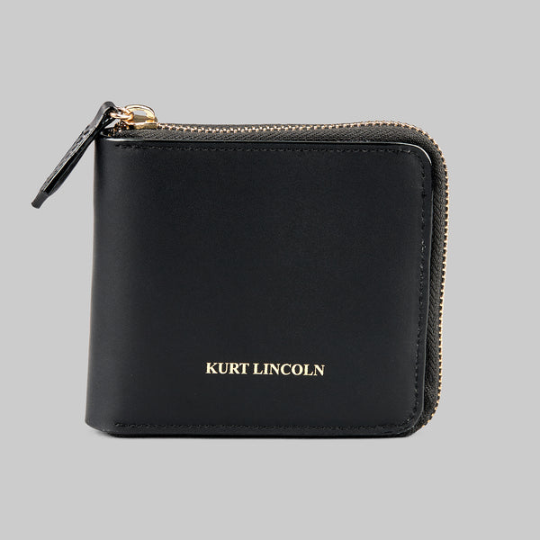 Calf leather zipper wallet.