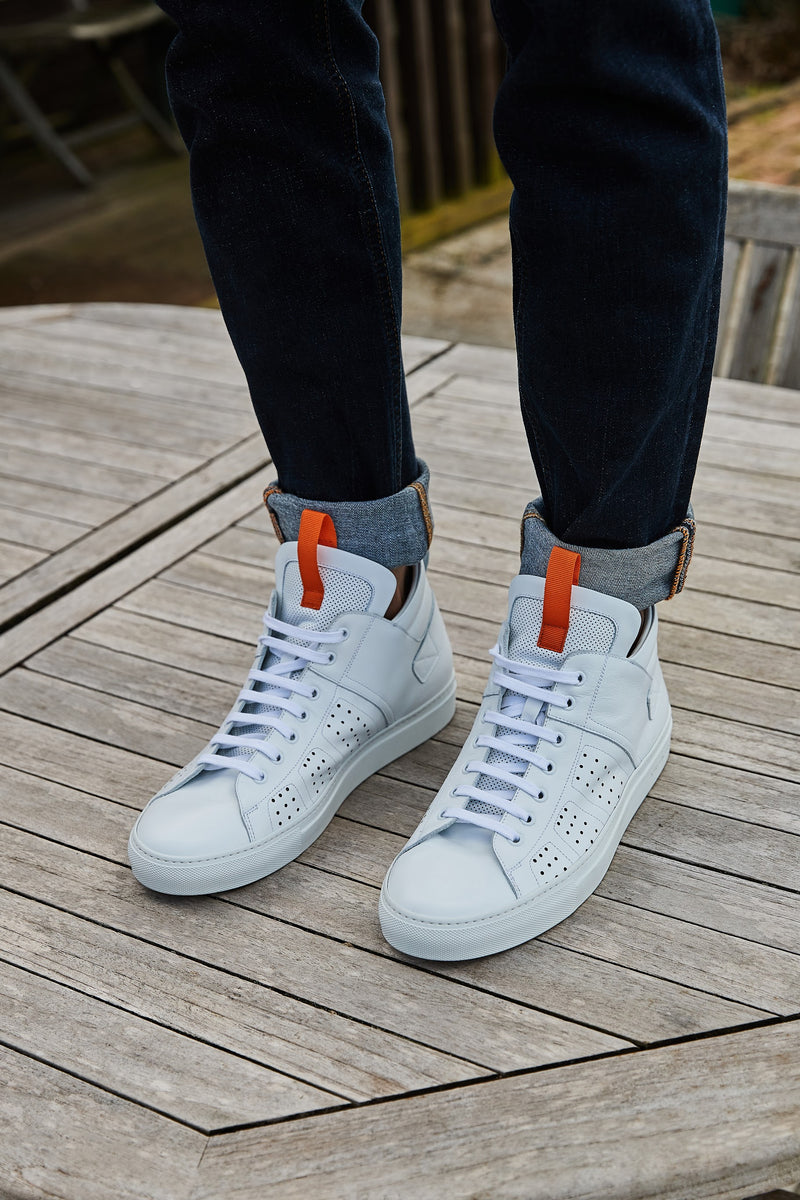 WHITE CALF LEATHER MID TOP SNEAKER
