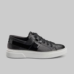BLACK CALF AND PATENT LEATHER LOW TOP SNEAKERS - official website - shoes and accessories 