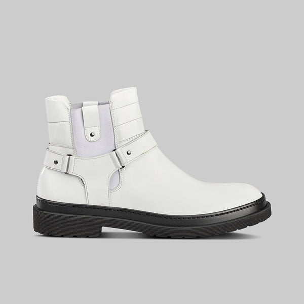 WHITE LEATHER CHELSEA BOOTS
